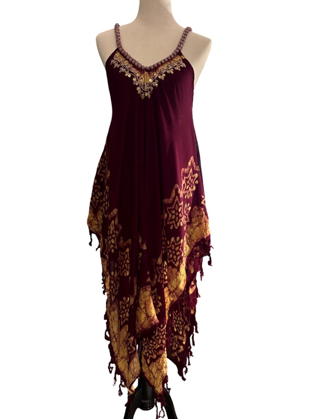 Shoreline Deep Maroon Dress with Pink Trim